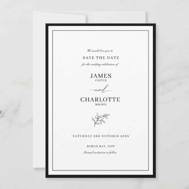 Classic Frame Leaf Save the Date Invitation (Front)