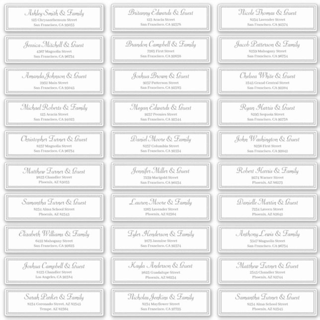 Classic Frame Script Wedding Guest Names Address (Front)