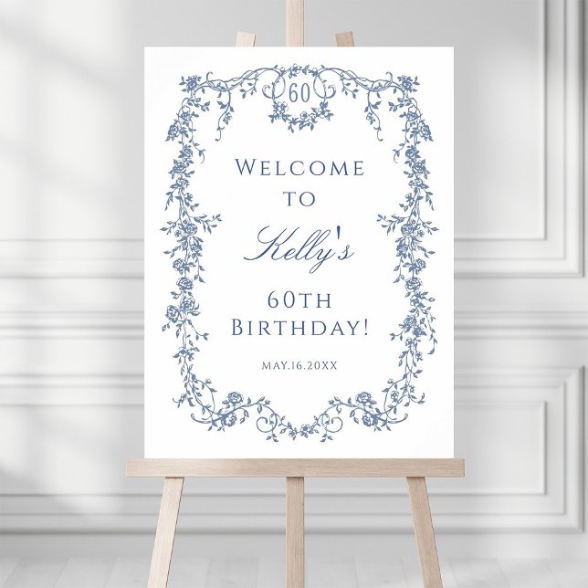 Classic French Blue 60th Birthday Party Welcome  Poster (Creator Uploaded)