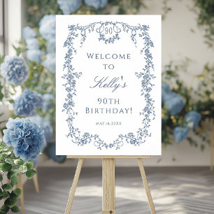 Classic French Blue 90th Birthday Party Welcome  Poster