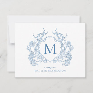 Classic French Blue Floral Crest Monogram Card