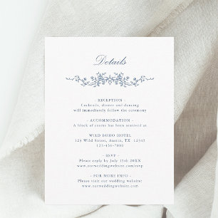 Classic French Blue Floral Wedding Details Enclosure Card