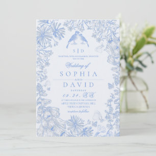  Classic French Blue Floral Wedding  Invitation