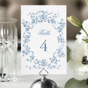 Classic French Blue Flowers & Ribbons Wedding Table Number