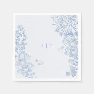 Classic French Blue White Floral Wedding Enclosure Napkin