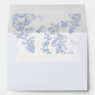 Classic French Blue White Floral Wedding Envelope