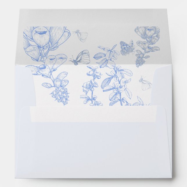 Classic French Blue White Floral Wedding Envelope (Back (Bottom))