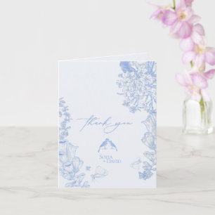Classic French Blue White Floral Wedding Thank you Card