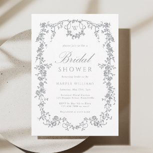 Classic French Floral Gray Bridal Shower Invitation