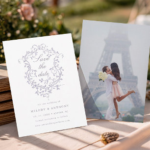 Classic French Lavender Floral Crest Wedding Photo Save The Date