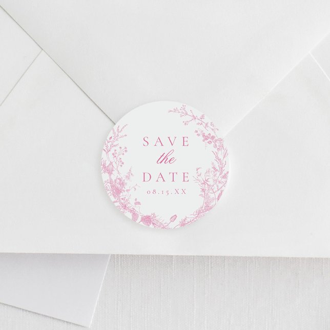Classic French Pink Wedding Save The Date Classic Round Sticker (Creator Uploaded)