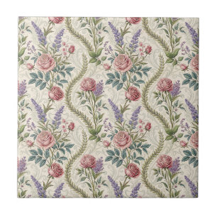Classic French Rose & Lavender Floral Pattern Art Ceramic Tile
