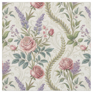 Classic French Rose & Lavender Floral Pattern Art Fabric