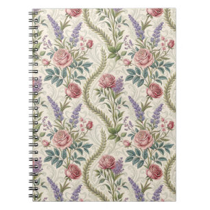 Classic French Rose & Lavender Floral Pattern Art Notebook
