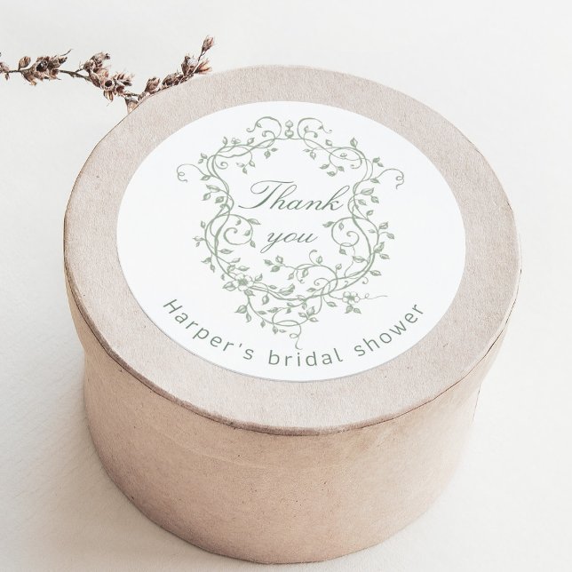 Classic French Sage Green Bridal Shower Thank You Round Sticker (Creator Uploaded)