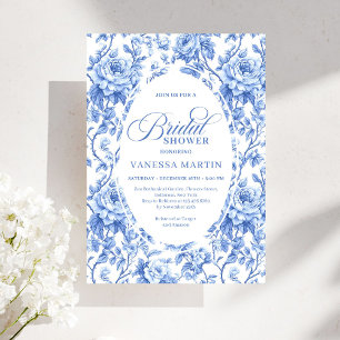Classic French Toile de Jouy Navy Bridal Shower  Invitation