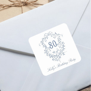 Classic French Victorian Blue 80th Birthday Party Square Sticker
