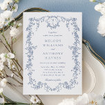 Classic French Victorian Blue Floral Wedding Invitation<br><div class="desc">Elegant blue floral wedding invitation with a floral crest and monograms on the back.
For more advanced customisation of this design,  please click the DESIGN TOOL BUTTON above!</div>