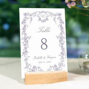 Classic French Victorian Lavender Frame Wedding Table Number
