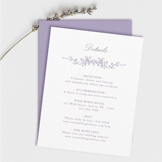 Classic French Victorian Lavender Wedding Details Enclosure Card (Creator Uploaded)
