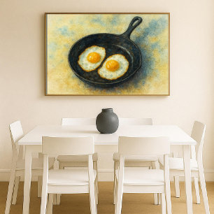 Classic Fried Eggs Watercolor Art Poster
