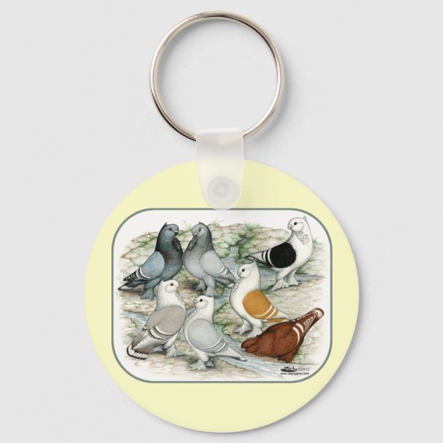 Classic Frill Barred Pigeons Key Ring (Front)