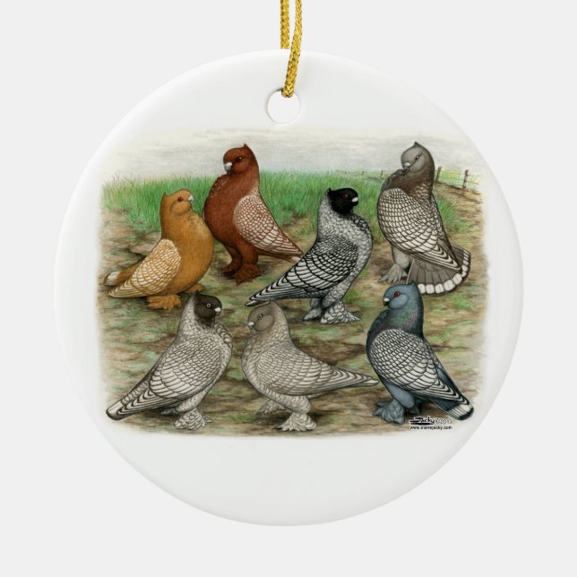 Classic Frill Pigeons Laced Blondinettes Ceramic Tree Decoration (Front)