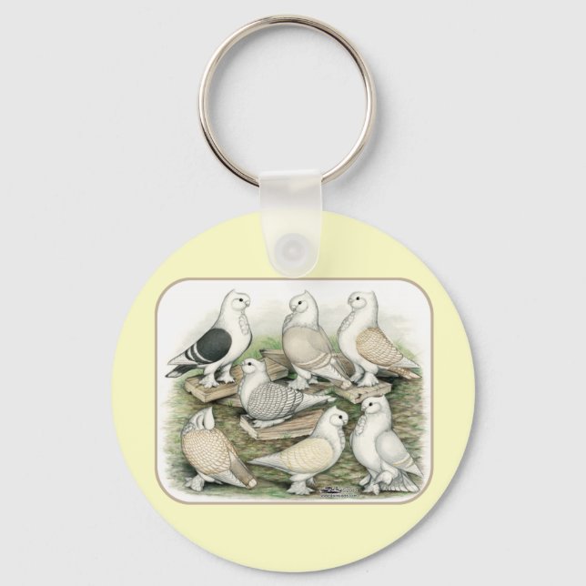 Classic Frill Pigeons Satinettes Key Ring (Front)