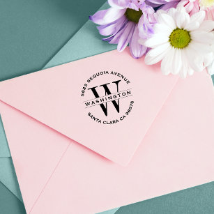 Classic Fuchsia Monogram Wedding Return Address Self-inking Stamp