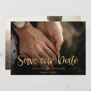 Classic Full Bleed Photo & Gold Handwriting Script Save The Date