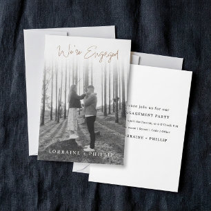 Classic Full Photo We’re Engaged white Gradient Invitation