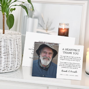Classic Funeral Heartfelt Photo Thank You Card