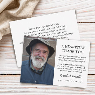 Classic Funeral Heartfelt Photo Thank You Card