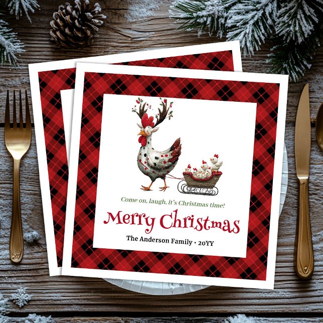 Classic Funny Chickens Personalized Red Green Xmas Napkin (Classic Funny Chickens Personalized Red Green Christmas Napkins

)