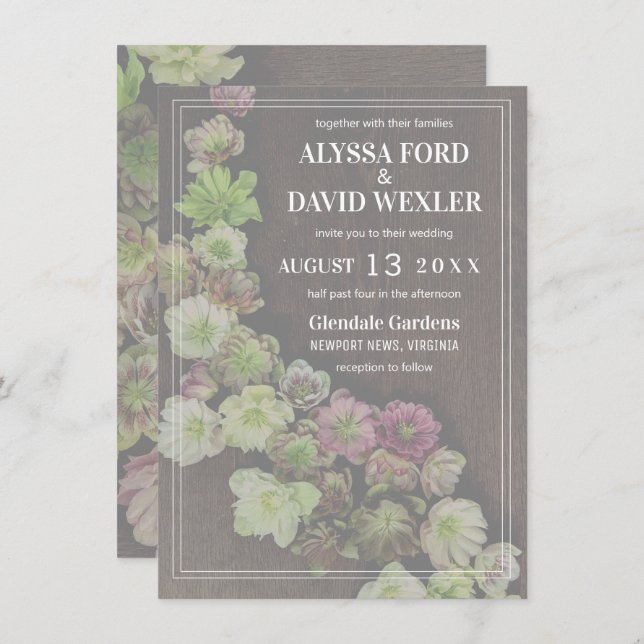CLASSIC Garden Hellebore Wood Wedding Invitation (Front/Back)