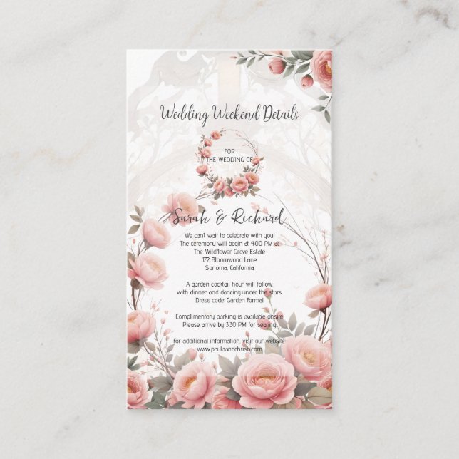 Classic Garden Wedding Weekend Info Itinerary  Enclosure Card (Front)