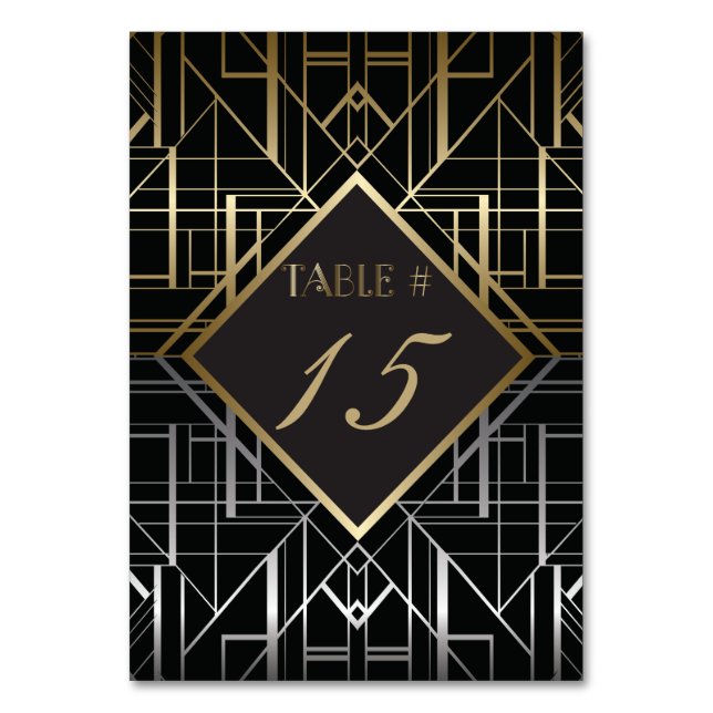 Classic Gatsby Deco Wedding Table Number (Front)