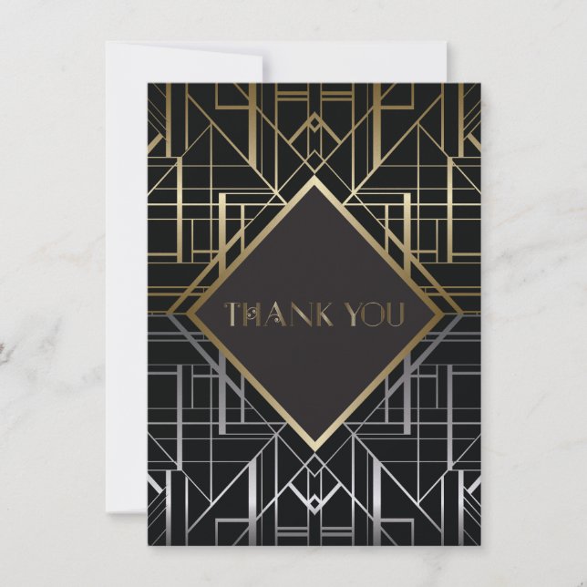 Classic Gatsby Deco Wedding Thank You 2 Card (Front)