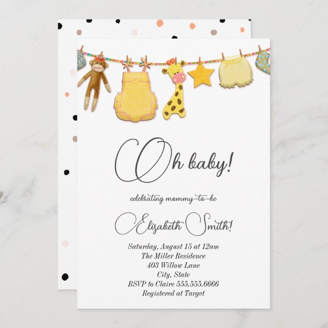  Classic Gender Neutral Baby and dots baby shower Invitation (Front/Back)