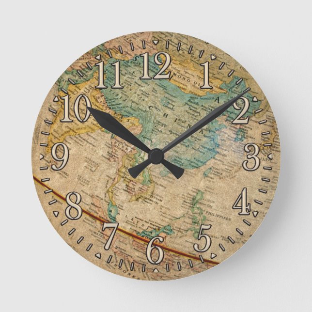 Classic Geographical Globe Artwork Round Clock (Front)