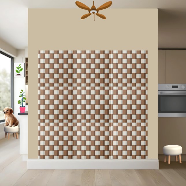 Classic Geometric Brown and White Chequered Tile  (Creator Uploaded)