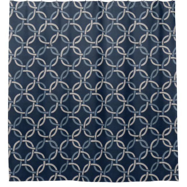 Classic Geometric Circle Lattice Pattern in Navy Shower Curtain (Front)
