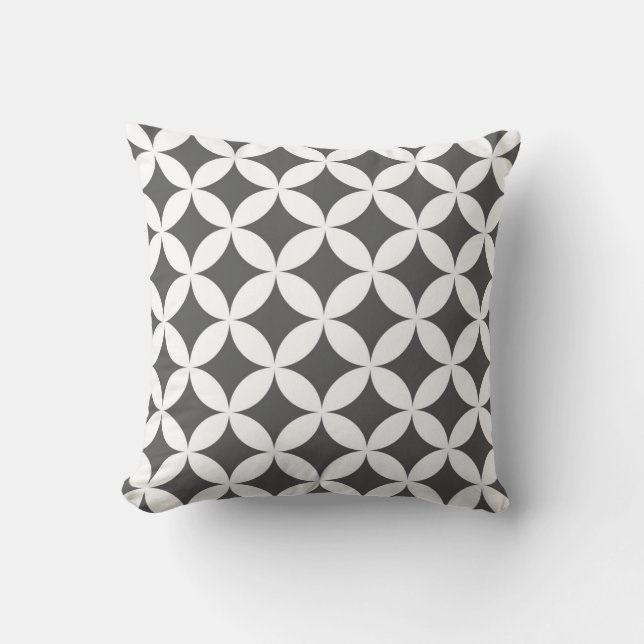 Classic Geometric Circles in Charcoal and White Cushion (Front)
