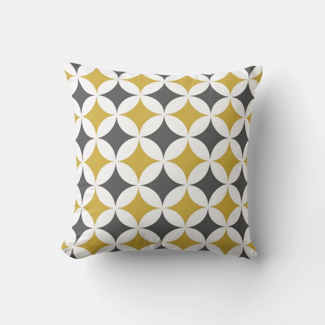 Classic Geometric Circles in Mustard and White Cushion (Front)