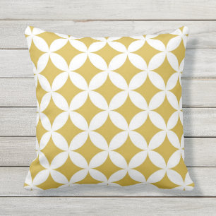 Classic Geometric Circles in Mustard and White Outdoor Cushion
