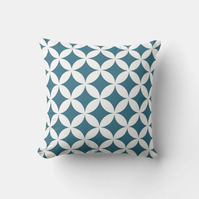 Classic Geometric Circles in Teal and White Cushion (Front)