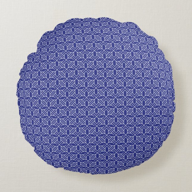 Classic Geometric Lattice & Diamond Micro-Pattern Round Cushion (Front)
