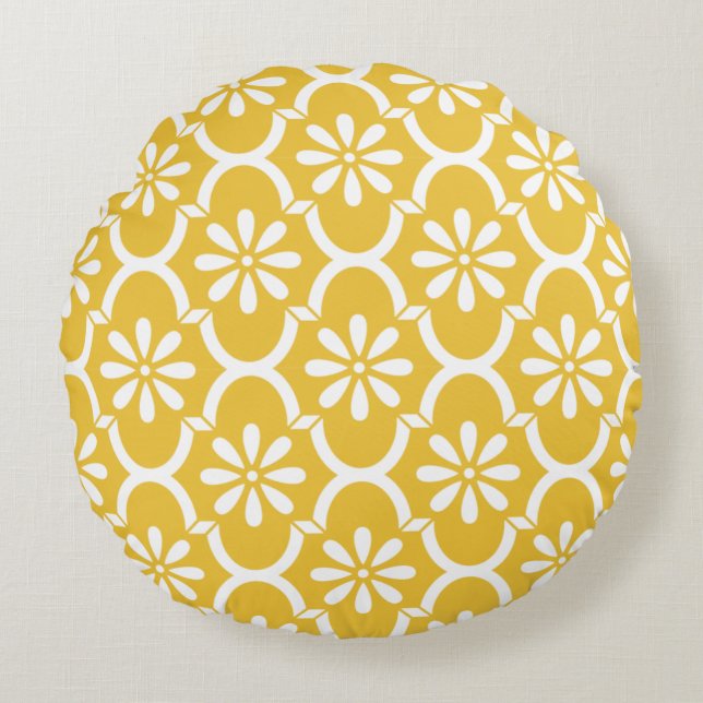 Classic Geometric Lattice & Diamond Micro-Pattern Round Cushion (Front)