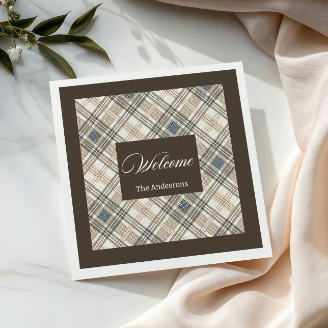 Classic Geometric Napkins Custom Name Brown Grey (Classic Geometric Napkins Custom Name Brown Grey)