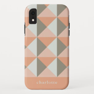 Classic Geometric Pattern Peach Taupe Personalised iPhone XR Case